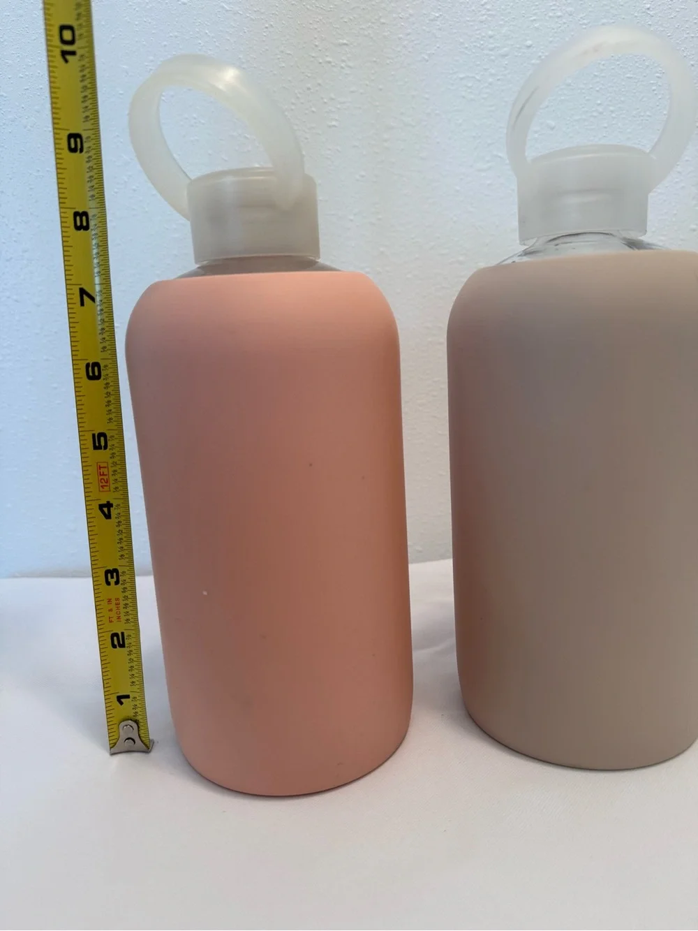 bkr Silicone and glass Water Bottle Sleeve - Peach and Taupe, 7 inch tall